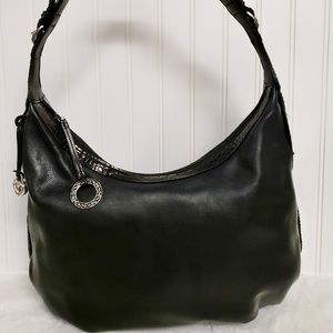 Brighton black leather hobo croc accents
